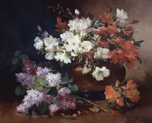 Stillleben mit Flieder. Gemälde von Eugene Henri Cauchois (1850-1911) Privatsammlung.