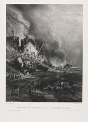 Sechs Marinesoldaten: Überholung eines Bootes bei Ebbe, 1833