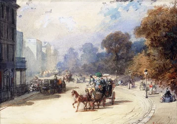 Eine Kutsche an der Hyde Park Corner, London