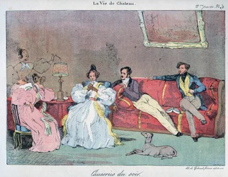 Das Schlossleben - Abendgespräche - Illustration von Eugene Lami (1800-1890) in „LE-RIRE“ von 1885