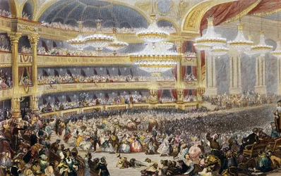 Maskenball an der Pariser Oper im 19. Jahrhundert (Gravur von Eugène Lami)