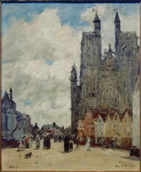 Straße und Kirche Saint-Vulfran