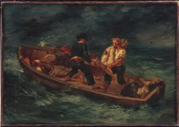 Boot mit Schiffbrüchigen