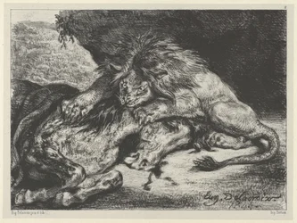 Löwe verschlingt ein Pferd, 1844
