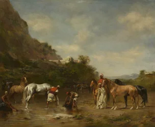 Araber tränken ihre Pferde, 1872