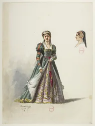 Henry VIII - Kostümentwürfe - Lacoste - 55. Kostüm und Kopfbedeckung