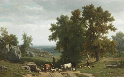 Vieh und Figuren in einer Sommerlandschaft
