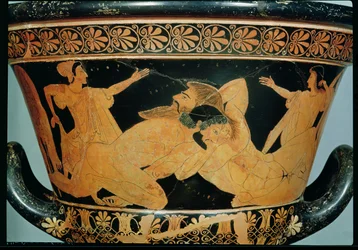 Attisch rotfiguriger Kalix-Krater, der Herakles im Kampf mit Antaios darstellt, aus Cervetri, ca. 510 v. Chr.