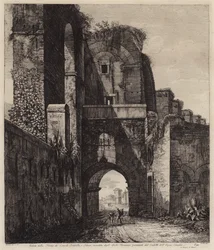 Bögen der Konsuln Dolabella und Silanus innerhalb der neronischen Bögen der Acqua Claudia, Rom, Italien