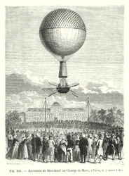 Aufstieg von Blanchard auf dem Champ-de-Mars in Paris, am 2. März 1784