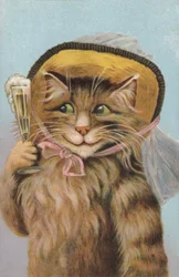 Katze mit Hut und einem Glas Champagner