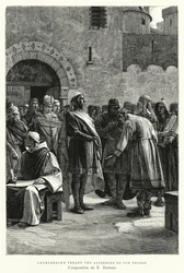 Karl der Große hält eine Versammlung seines Volkes ab (Stich)