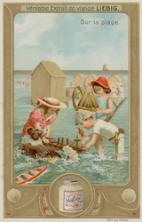 Kinder spielen mit Spielzeugbooten und einem Hund