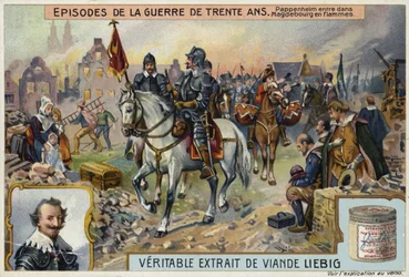 Graf Gottfried von Pappenheim betritt die brennende Stadt Magdeburg, Deutschland, 1631