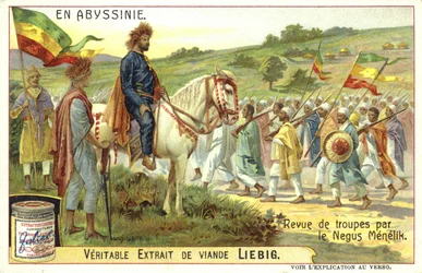 Kaiser Menelik II. von Äthiopien inspiziert Truppen