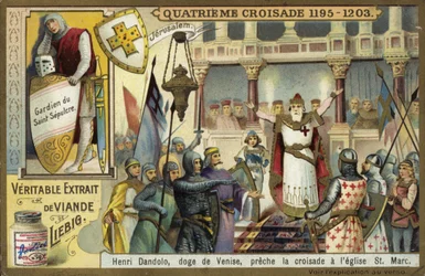 Enrico Dandolo, Doge von Venedig, predigt den Vierten Kreuzzug in der Markuskirche, Venedig