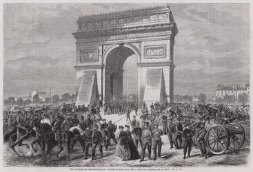 Deutsche Soldaten am Arc de Triomphe, Paris, nach dem Sieg im Deutsch-Französischen Krieg, 2. März 1871