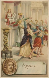 Jean Racine, französischer Dramatiker, und eine Szene aus seinem Stück Athalie (1691)