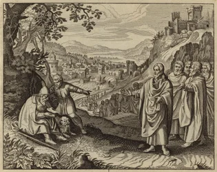 Jesus Christus stellt das Augenlicht eines blinden Bettlers wieder her