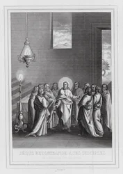 Jesus empfiehlt seinen Jüngern, sich gegenseitig zu lieben (Gravur)