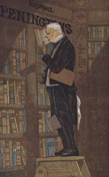 Mann auf einer Leiter in einer Buchhandlung