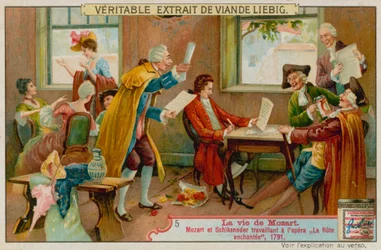 Mozart und Schikaneder arbeiten an der Zauberflöte