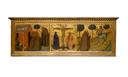 Der heilige Antonius der Abt predigt; Christus am Kreuz mit der Jungfrau und dem heiligen Johannes; der heilige Antonius der Abt und der Zentaur