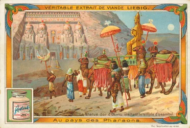 Statue des Osiris besucht den Tempel von Ipsambul, Liebig-Karte, frühes 20. Jahrhundert