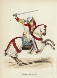 Tempelritter in Kriegsrüstung (farbiger Stich)