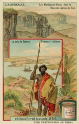 Die Blauen Berge in New South Wales, die Bucht von Sydney und ein Aborigine-Jäger