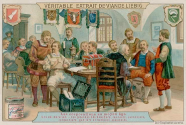 Die Zünfte der Metzger, Gerber, Seifensieder, Schuhmacher, Handschuhmacher und Barbiere versammeln sich