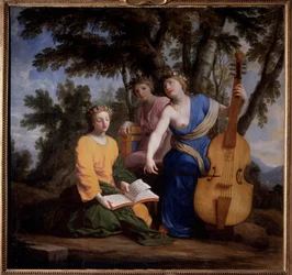 Darstellung der drei Musen Melpomene, Erato und Polymnie