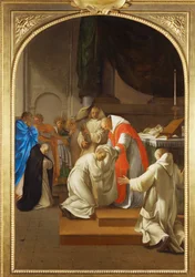 Der heilige Bruno gibt mehreren Personen das Ordensgewand