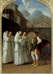 Der heilige Bruno (1030-1101), Gründer des Kartäuserordens, erhält eine Botschaft von Papst Urban II