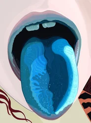 Blaue Zunge vom Eis am Stiel