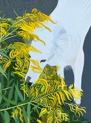 Ziegenbart, weißer Hund und Goldrute