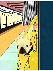 U-Bahn-Pendler mit Hund in Tasche, Brooklyn