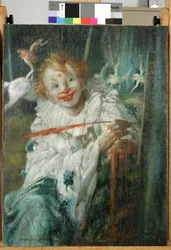 Clown mit roter Feder