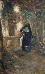 Nonne am Brunnen, von Ezechiele Acerbi (1850-1920), Öl auf Leinwand, 92,5x57,5 cm