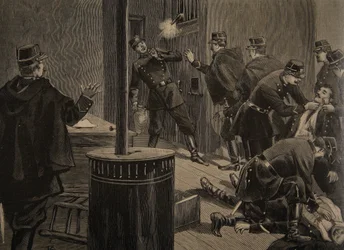 Etievant, der Anarchist schießt aus dem Gitter, Illustration aus 