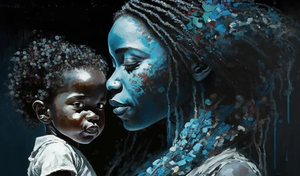 Emotionales Porträt einer afrikanischen Mutter mit ihrem Kind