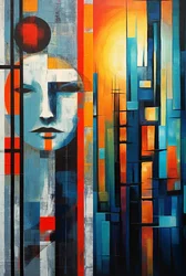 Figurative abstrakte Malerei in Acryl, Poster Kunstdruck