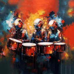 Gruppe von Musikern Schlagzeuger spielen Schlagzeug, Rockmusik, druckbare digitale Kunst
