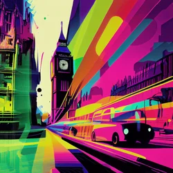 London farbenfrohe surrealistische Karikatur, Comic-Abstraktion