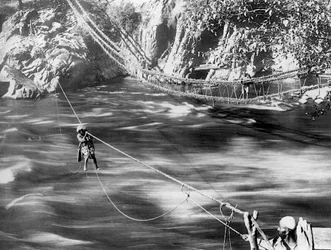 Seilbrücke, Jhelum-Tal, Kaschmir, Indien, ca. 1900