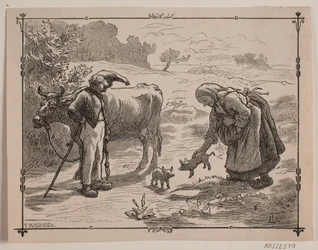 Illustration zum Volksmärchen "Drei kleine rote Schweine"