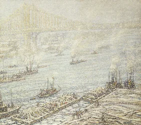 East River, New York, Winter, ca. 1915