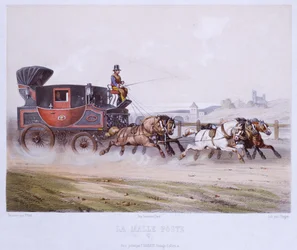 Die Postkutsche, graviert von Charles Bargue (1826-83)