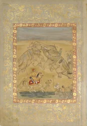 Jahangir beobachtet einen Elefantenkampf, ca. 1605