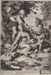 Die Rast auf der Rückkehr aus Ägypten, graviert von Cornelis Cort